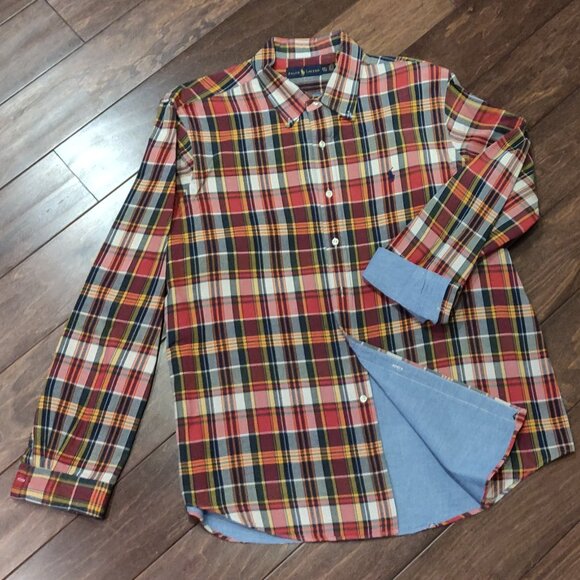 Ralph Lauren Double Faced Madras Plaid Shirt Blue Dobby Oxford Cloth XXL - Picture 1 of 5